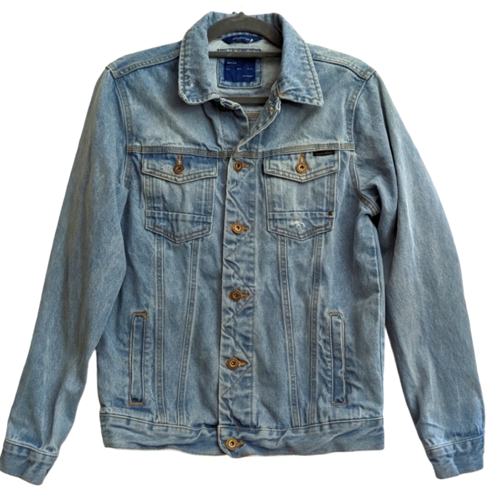 Zara Man Medium Blue Denim Faded Jean Jacket size Medium